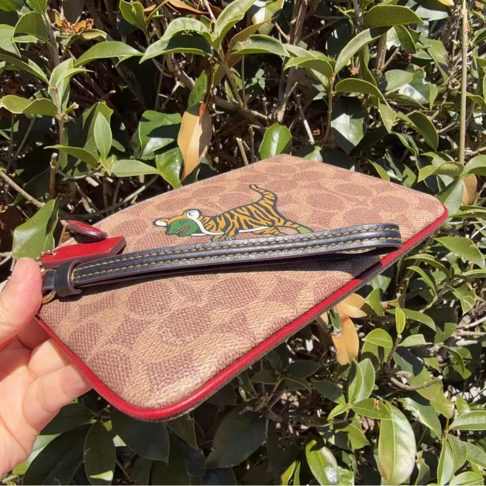 EUC Coach Small Wristlet In Signature Canvas With Tiger Rexy C8395 - Picture 7 of 9